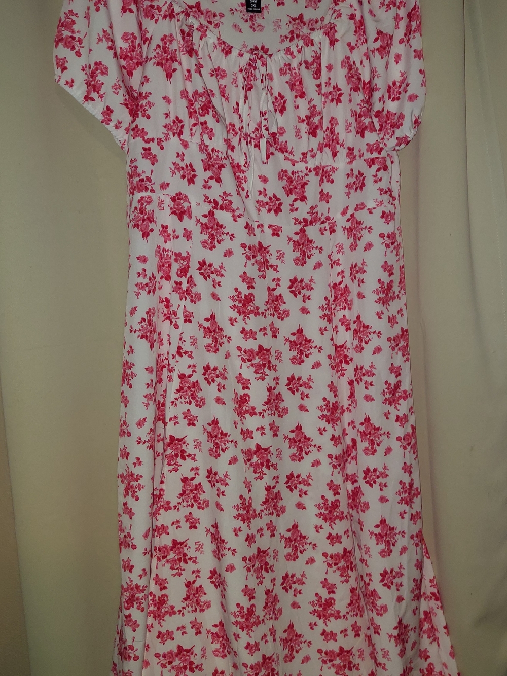 SHEIN White Midi Dress with Pink Floral Print